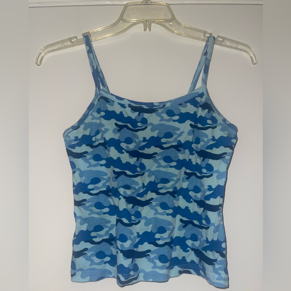Vintage 90’s Blue Camouflage Tank Top Y2K 2000 Raver Skater Size L7